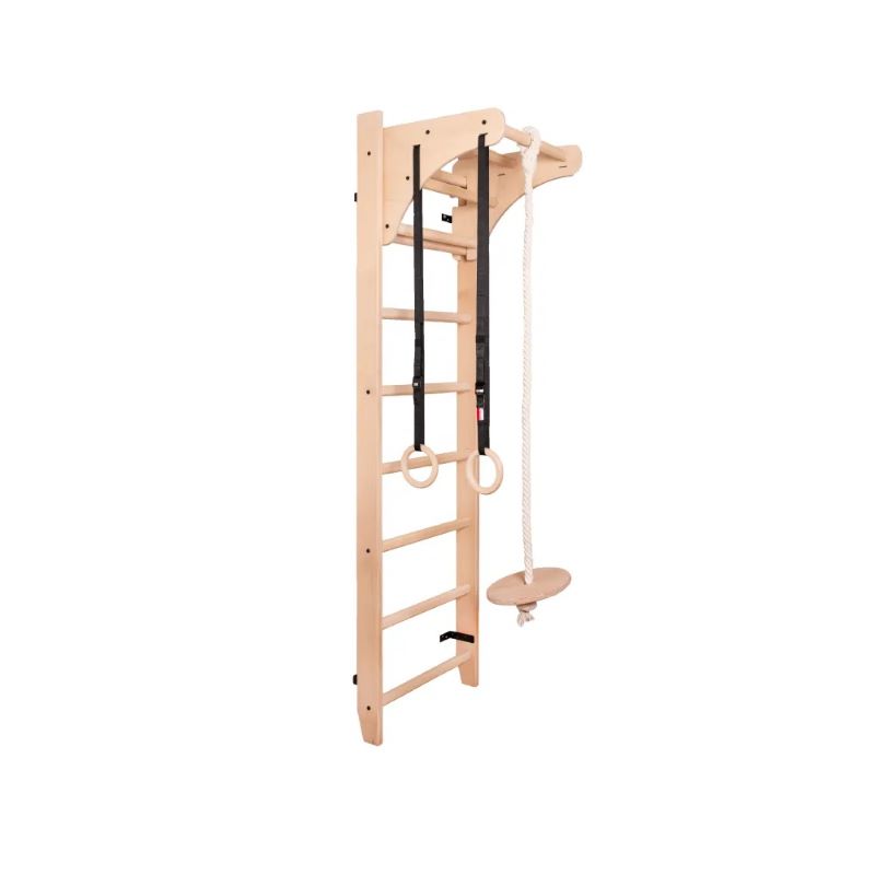 BenchK 111 Wooden Wall Bars with Adjustable Pull Up Bar and Gymnastic Accessories Side View