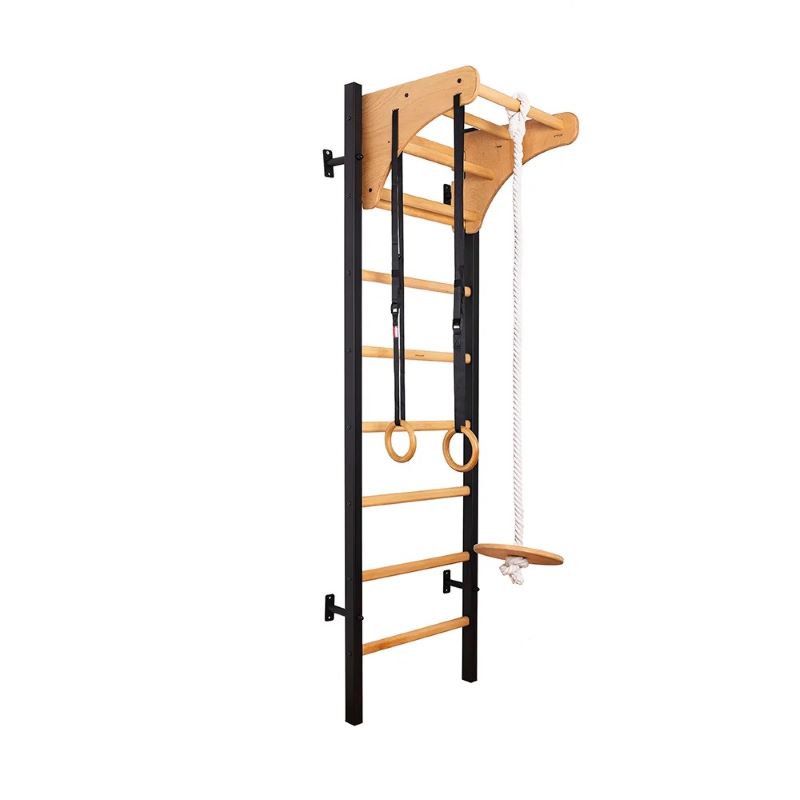 BenchK 211B+A076 Wall Bars with Adjustable Pull Up Bar and Gymnastics Accessories Side View