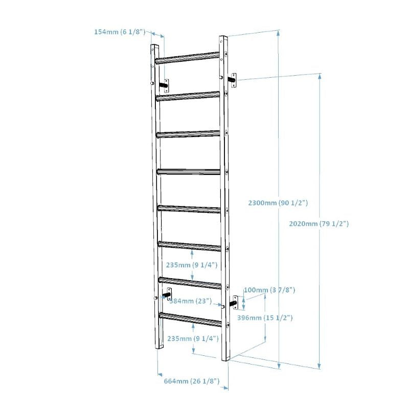 BenchK 200B Wall Bars with a Steel Frame with Dimensions