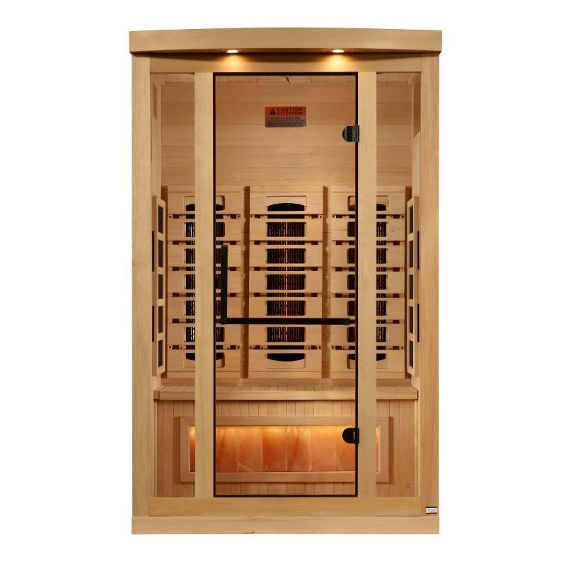 Golden Designs 2 Person Near Zero EMF Far Infrared Sauna with Himalayan Salt Bar Front View