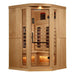 Golden Designs 3 Person Corner Near Zero EMF FAR Infrared Sauna with Himalayan Salt Bar Front View