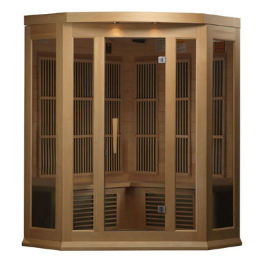 Maxxus 3 Person Corner Low EMF Far Infrared Sauna in Hemlock Front View